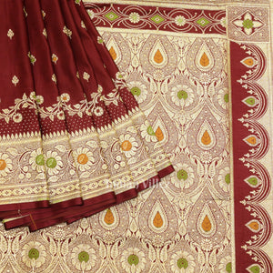 Pure Maroon Meenakari Pure Mashru Satin Silk Banarasi Saree