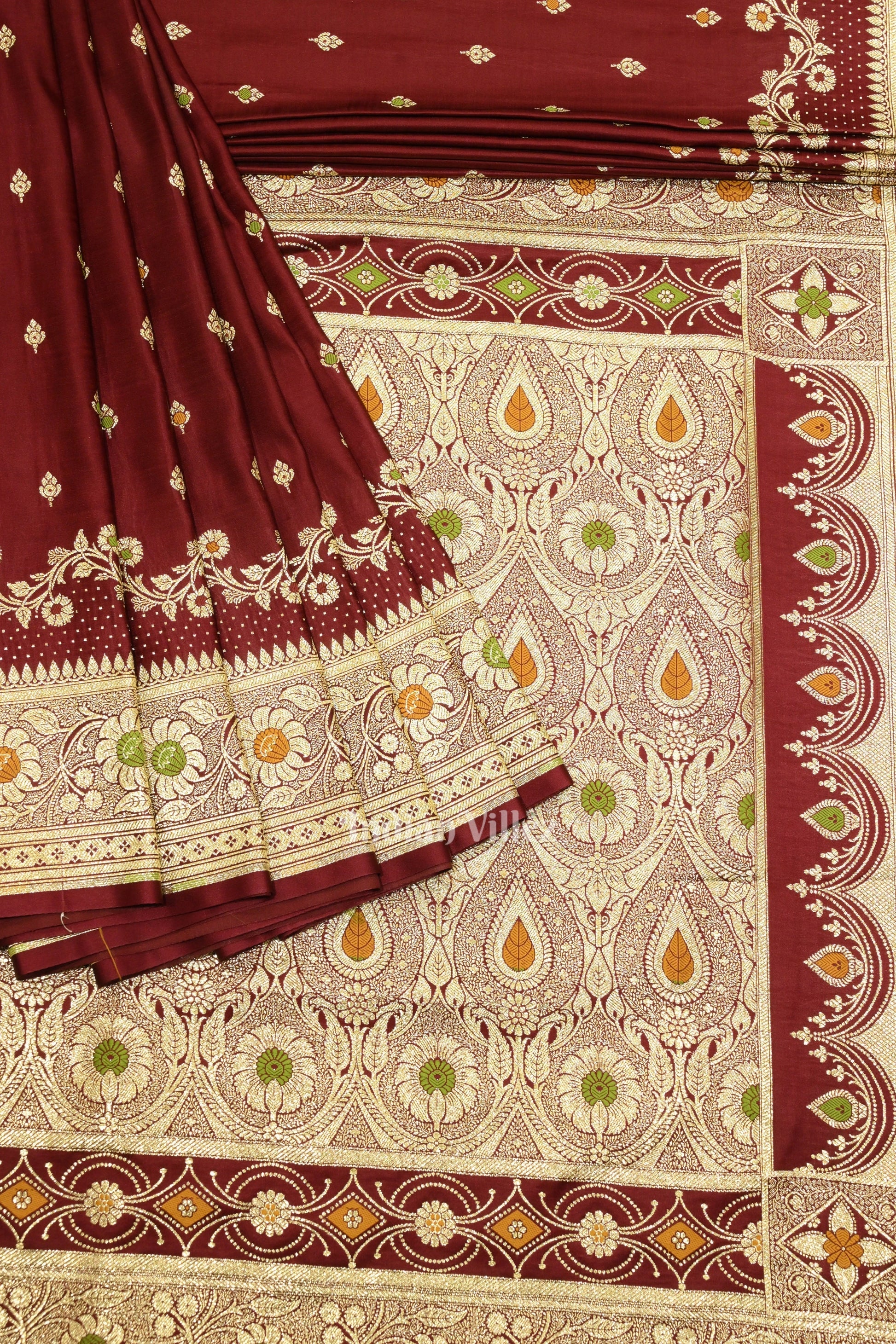 Pure Maroon Meenakari Pure Mashru Satin Silk Banarasi Saree