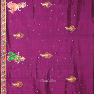 Mehendi Green Dual Tone Giri Govardhan Hand-Painted Pattachitra Saree