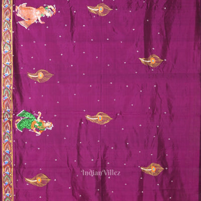 Mehendi Green Dual Tone Giri Govardhan Hand-Painted Pattachitra Saree