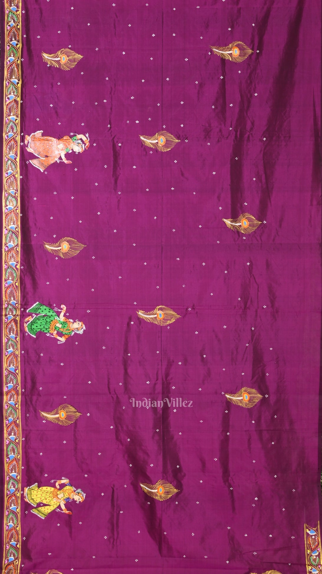 Mehendi Green Dual Tone Giri Govardhan Hand-Painted Pattachitra Saree