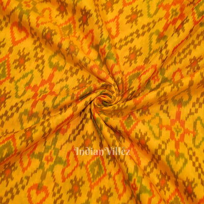 Exclusive Bright Yellow Pochampally Ikat Silk & Cotton (Sico) Fabric