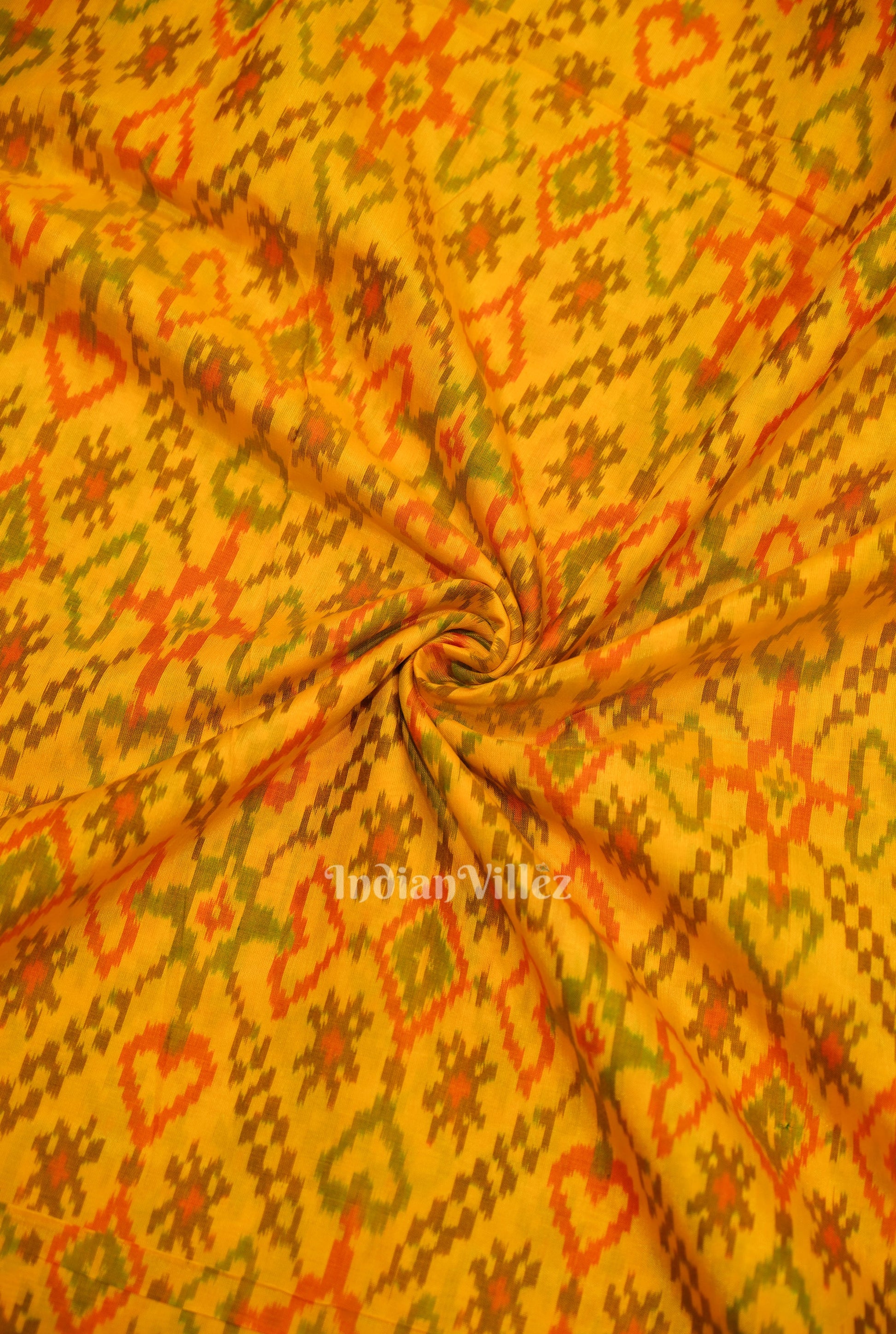 Exclusive Bright Yellow Pochampally Ikat Silk & Cotton (Sico) Fabric