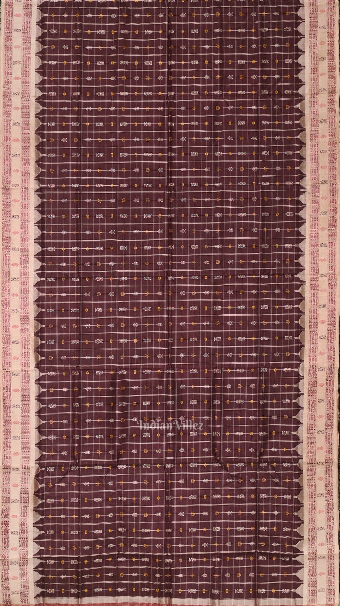 Maroon Cream Hazar Buti Bomkai Tussar Silk Saree with Sarabandha Anchal