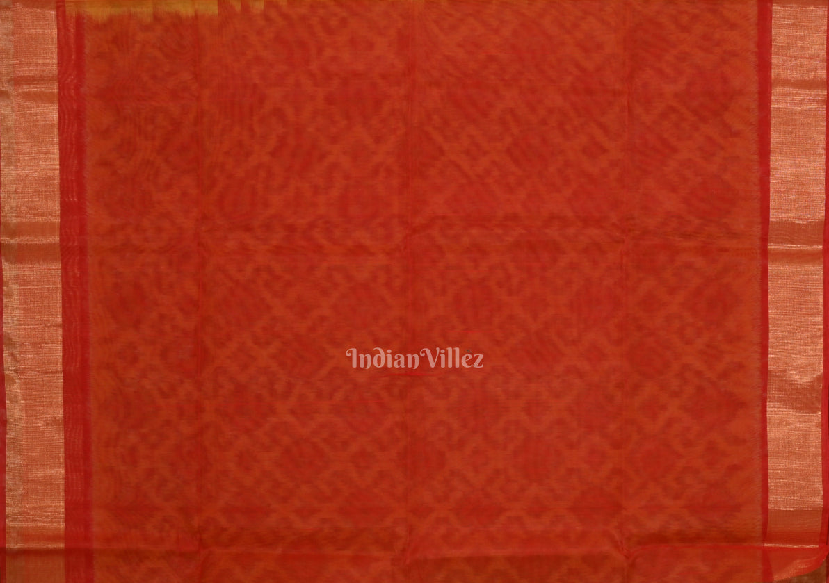 Yellow Red Pochampally Ikat Sico (Silk &Cotton) Saree with Zari Border