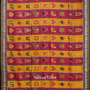Red Yellow Nabakothi Nabarangi Khandua Silk Saree