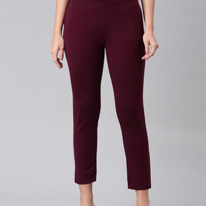 Women Solid Bright Maroon Mid Rise Smart Fit Kurti Pant