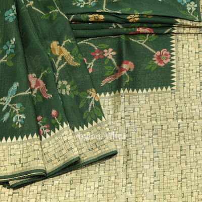 Dark Green Tussar Khaddi Georgette Banarasi Saree with Tassels