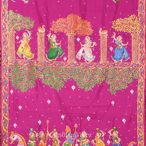 Rani Pink Boita Bandana Theme Hand-Painted Pattachitra Saree