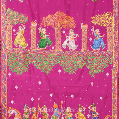 Rani Pink Boita Bandana Theme Hand-Painted Pattachitra Saree
