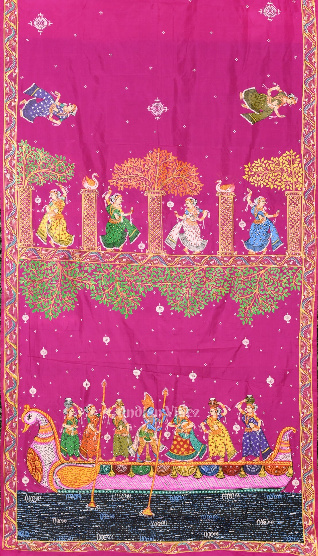 Rani Pink Boita Bandana Theme Hand-Painted Pattachitra Saree