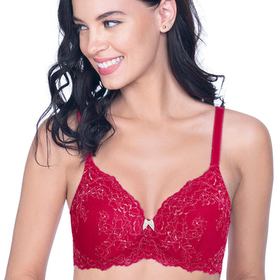 Lace Delight Padded Non-wired Lace Bra - Red Obsession