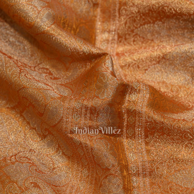 Deep Orange Zari Woven Exclusive Kora  Organza Banarasi Tissue Saree