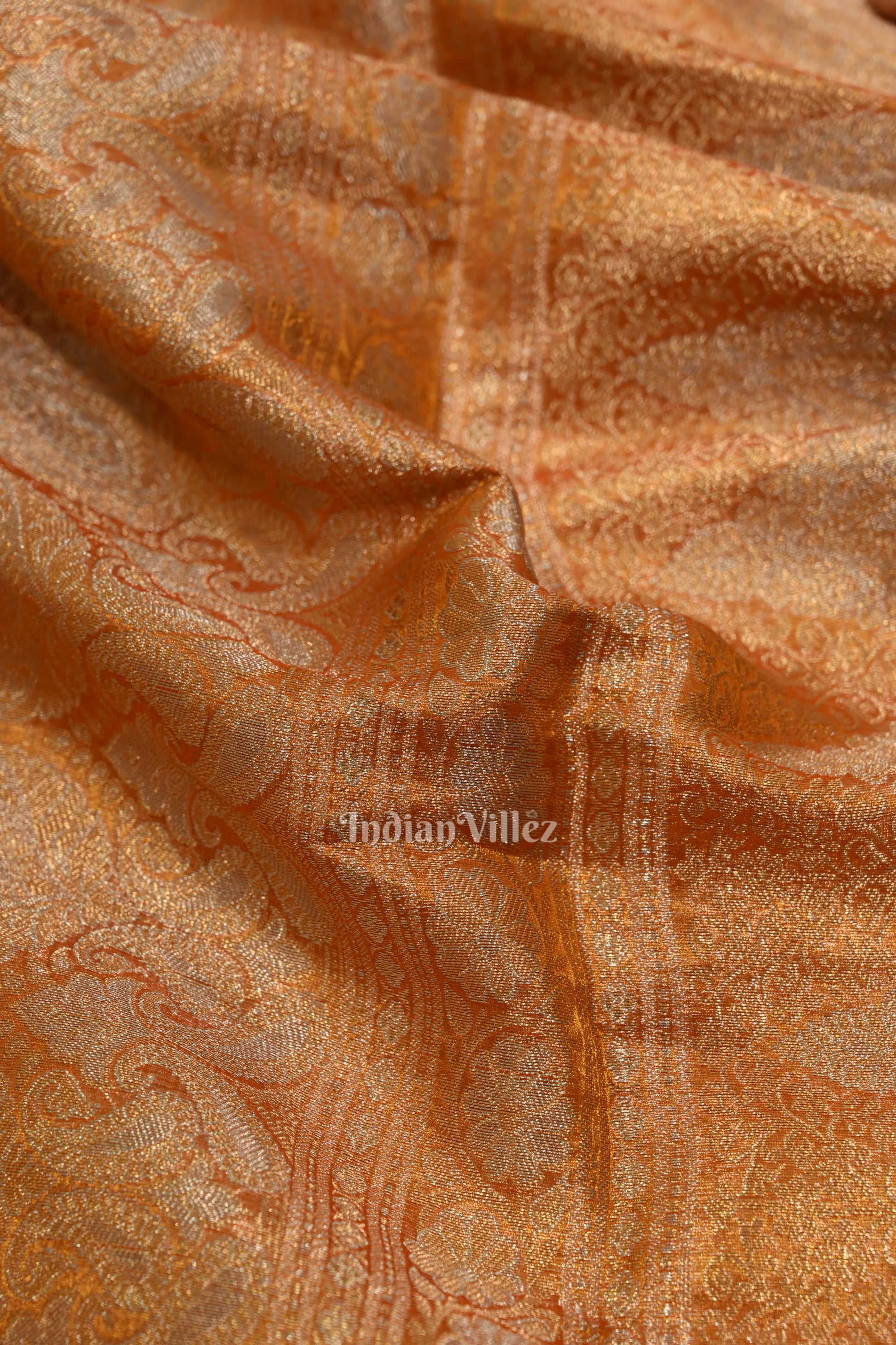 Deep Orange Zari Woven Exclusive Kora  Organza Banarasi Tissue Saree