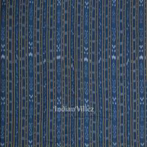 Deep Blue Stripes Sambalpuri Odisha Ikat Cotton Fabric
