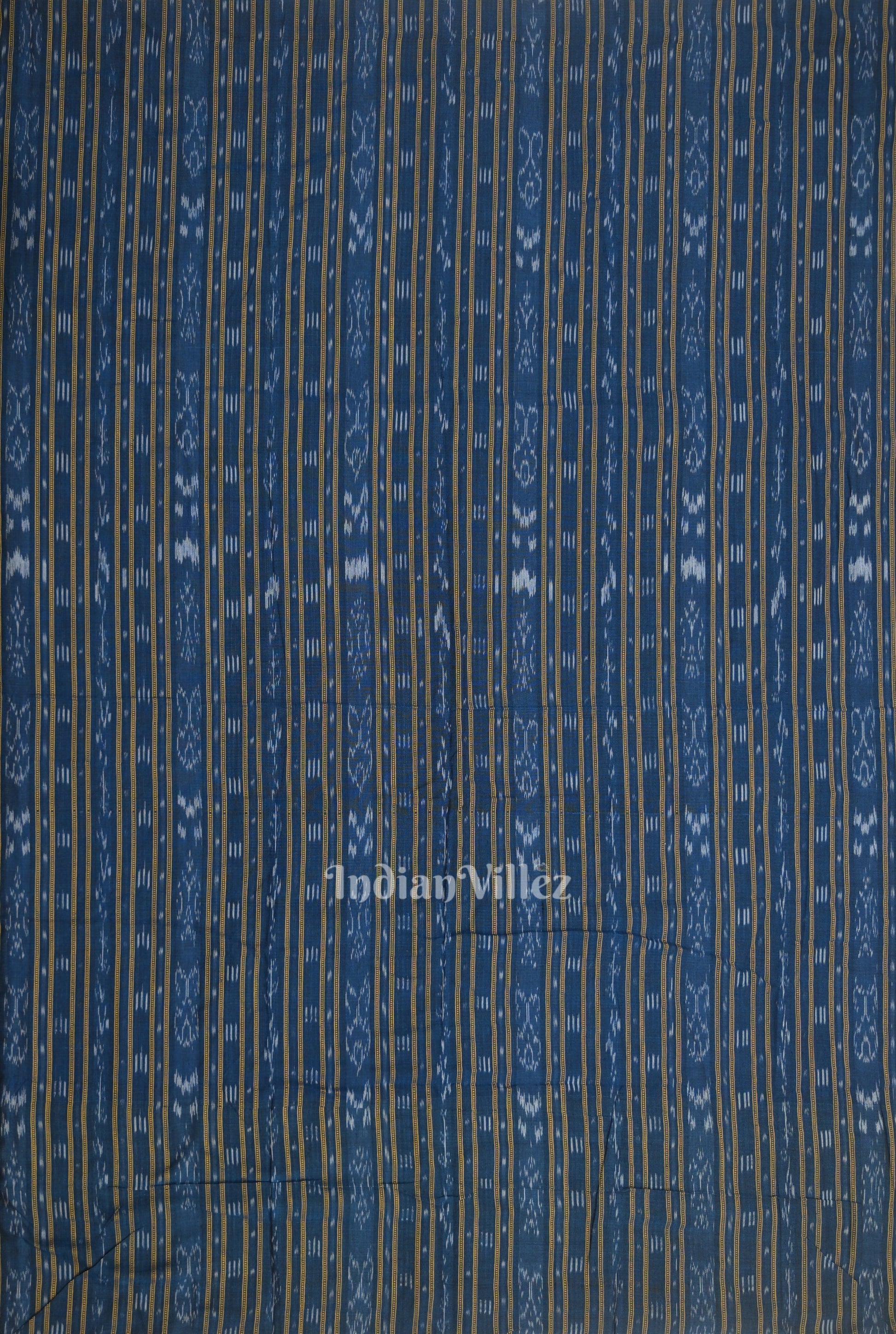 Deep Blue Stripes Sambalpuri Odisha Ikat Cotton Fabric