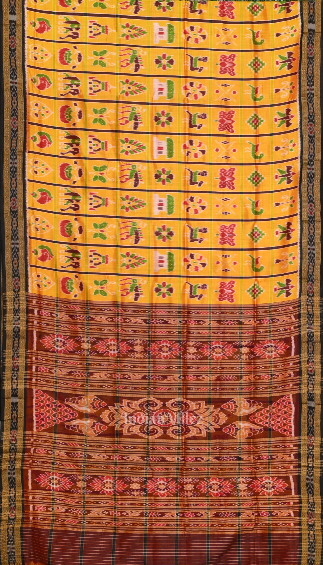 Yellow Maroon Odisha Ikat Designer Nabakothi Silk Saree