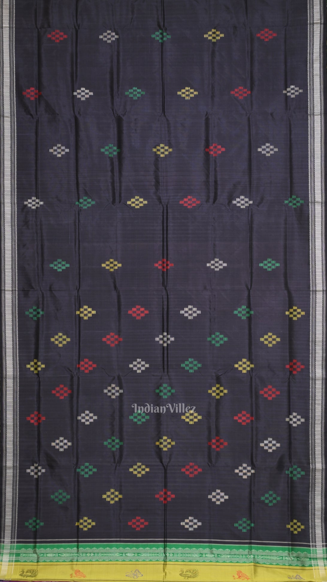 Black Pasapali Double Pallu Berhampuri Silk Saree