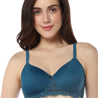Lace Elegance Padded Non-Wired Bra - Gebralta Blue