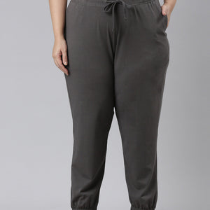 Women Solid Silver Grey Mid Rise Cotton Casual Joggers