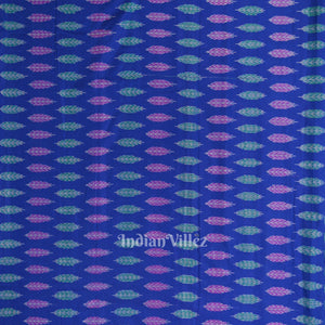 Blue Leaf Motif Pochampally Ikat Silk & Cotton (Sico) Fabric