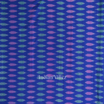 Blue Leaf Motif Pochampally Ikat Silk & Cotton (Sico) Fabric