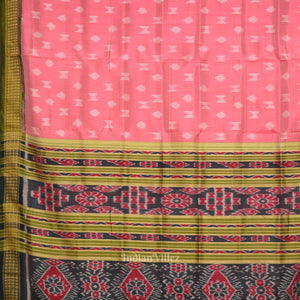 Baby Pink Mehendi Green Odisha Ikat Khandua Silk Saree