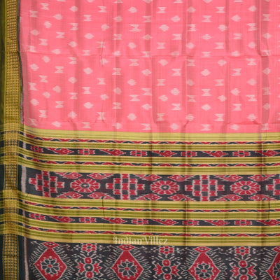 Baby Pink Mehendi Green Odisha Ikat Khandua Silk Saree