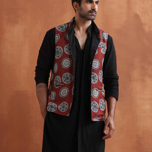 trueBrowns Men's Rust Printed Nehru Jacket