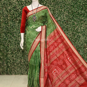 Green Dual Tone Odisha Ikat Konark Theme Sambalpuri Silk Saree