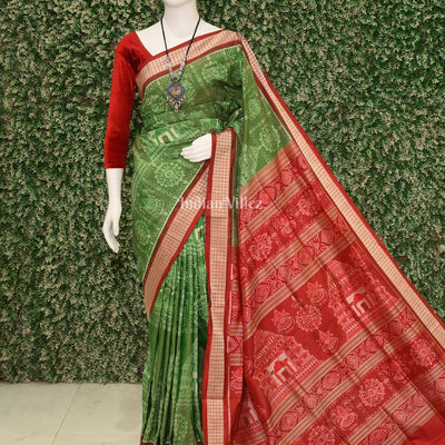 Green Dual Tone Odisha Ikat Konark Theme Sambalpuri Silk Saree