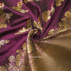 Dark Purple Floral Motif Designer Meenakari Banarasi Silk Saree