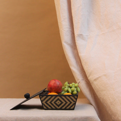 brown - Kadam Haat Handmade Bamboo Fruit Basket with Lid (Black)