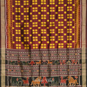 Coffee Pasapalli Border with Tribal Theme Ikat Khandua Silk Saree