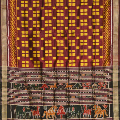 Coffee Pasapalli Border with Tribal Theme Ikat Khandua Silk Saree