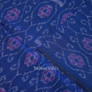 Royal Blue Floral Theme Sambalpuri Ikat Cotton Fabric