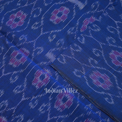 Royal Blue Floral Theme Sambalpuri Ikat Cotton Fabric