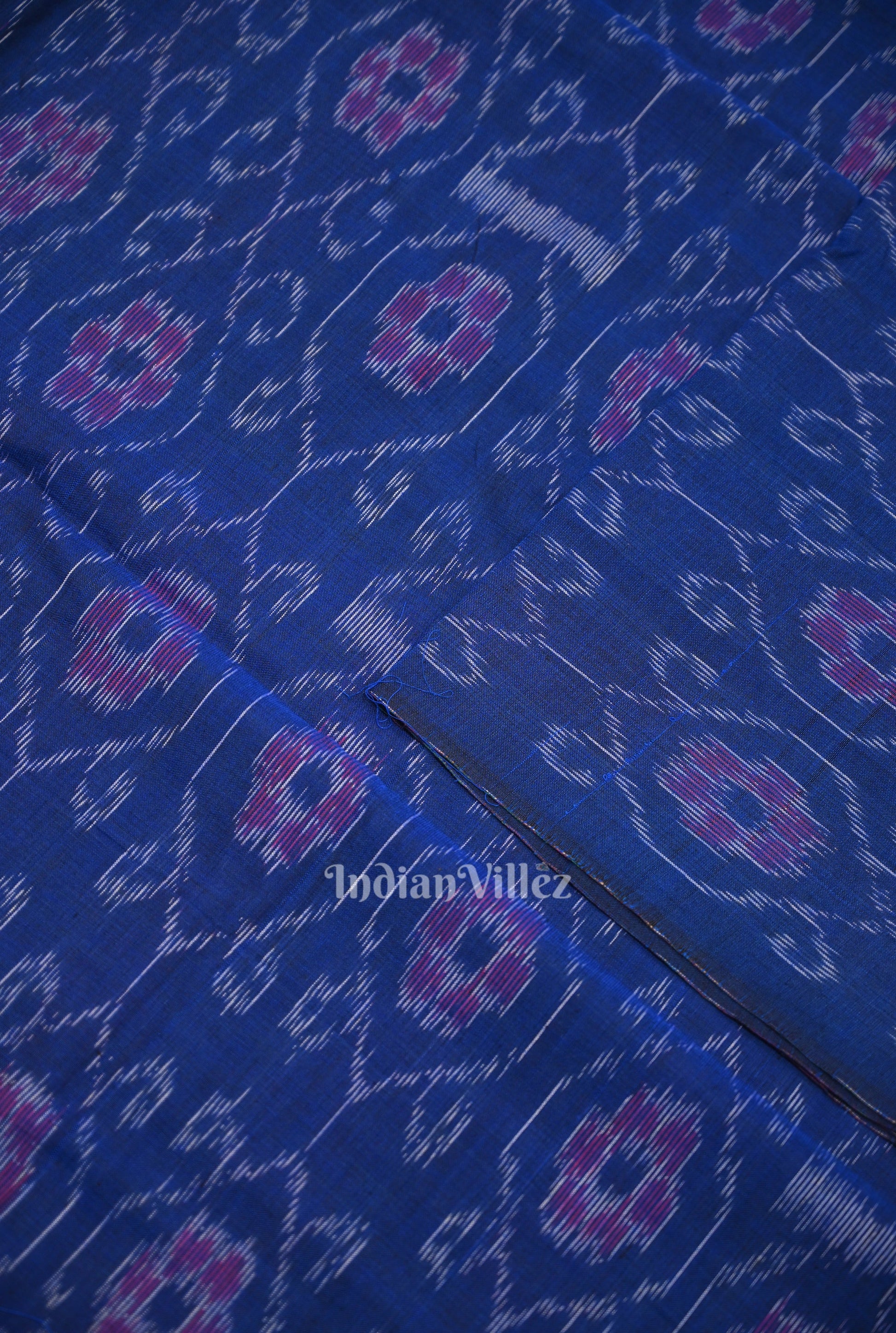 Royal Blue Floral Theme Sambalpuri Ikat Cotton Fabric
