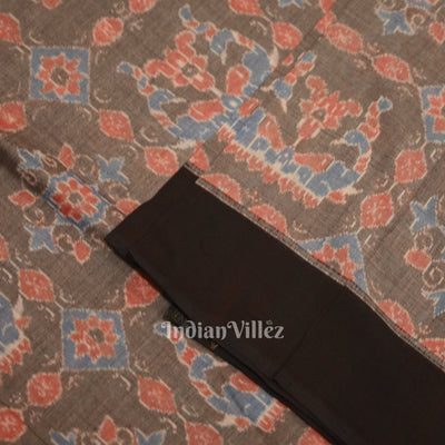 Cement Gray Black Fower Motif Sambalpuri Odisha Ikat Cotton Fabric