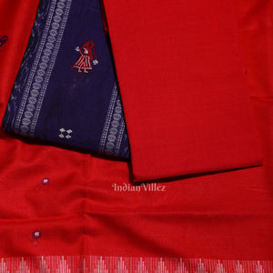 Blue Red  Doll Odisha Ikat Sambalpuri Cotton Dress Set with Dupatta