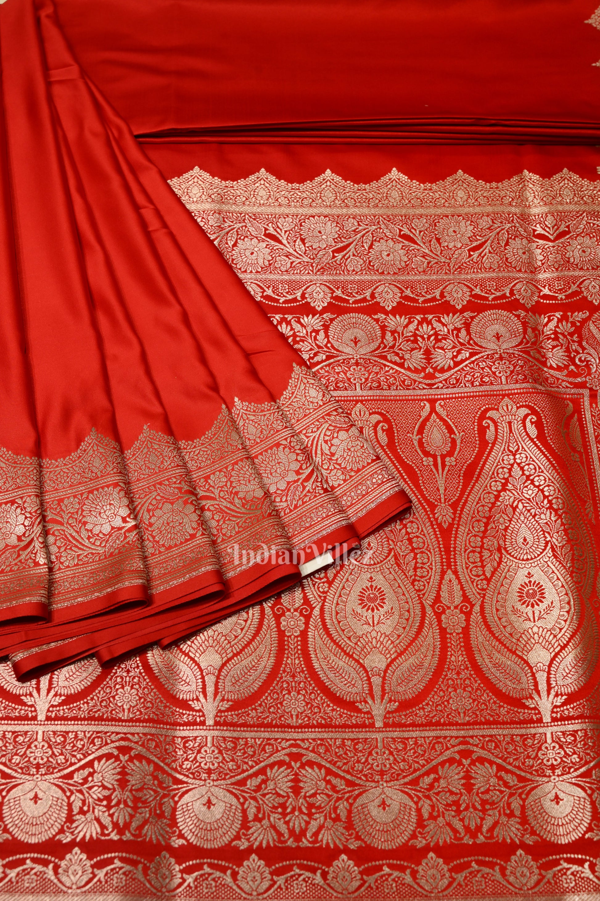 Exclusive Bridal Blood Red Soft Pure Mashru Satin Silk Banarasi Saree