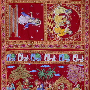 Maroon Doli Barat Marrage Theme Pattachitra Saree