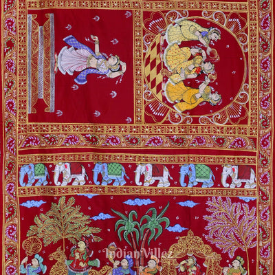 Maroon Doli Barat Marrage Theme Pattachitra Saree
