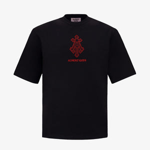 ALMOST GODS | ALPHA CROSS EMBROIDERED T-SHIRT { BLACK