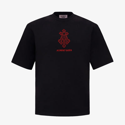 ALMOST GODS | ALPHA CROSS EMBROIDERED T-SHIRT { BLACK