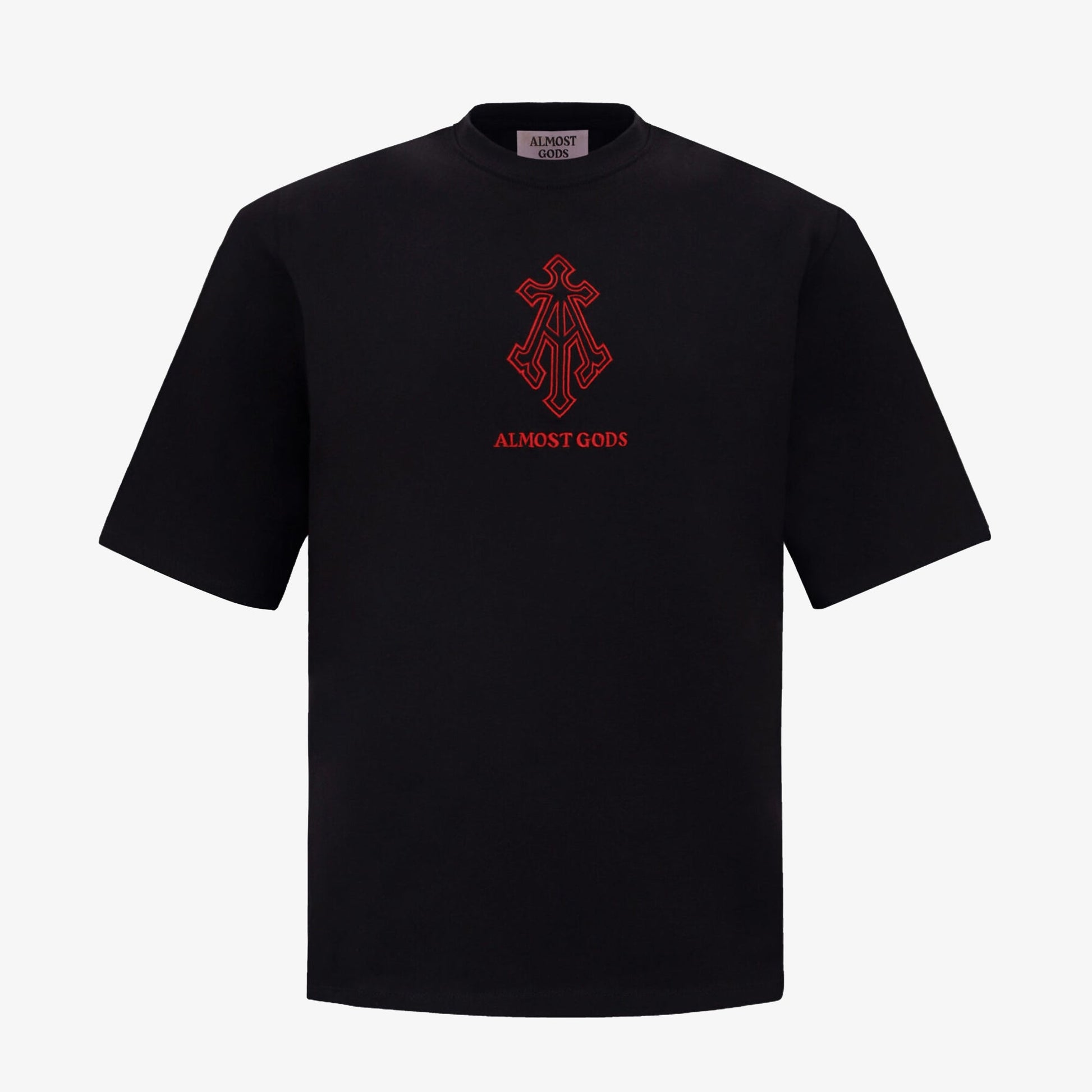 ALMOST GODS | ALPHA CROSS EMBROIDERED T-SHIRT { BLACK