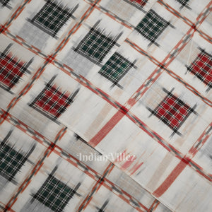 White with Multi Color Ashwini Odisha Ikat Sambalpuri Cotton Fabric