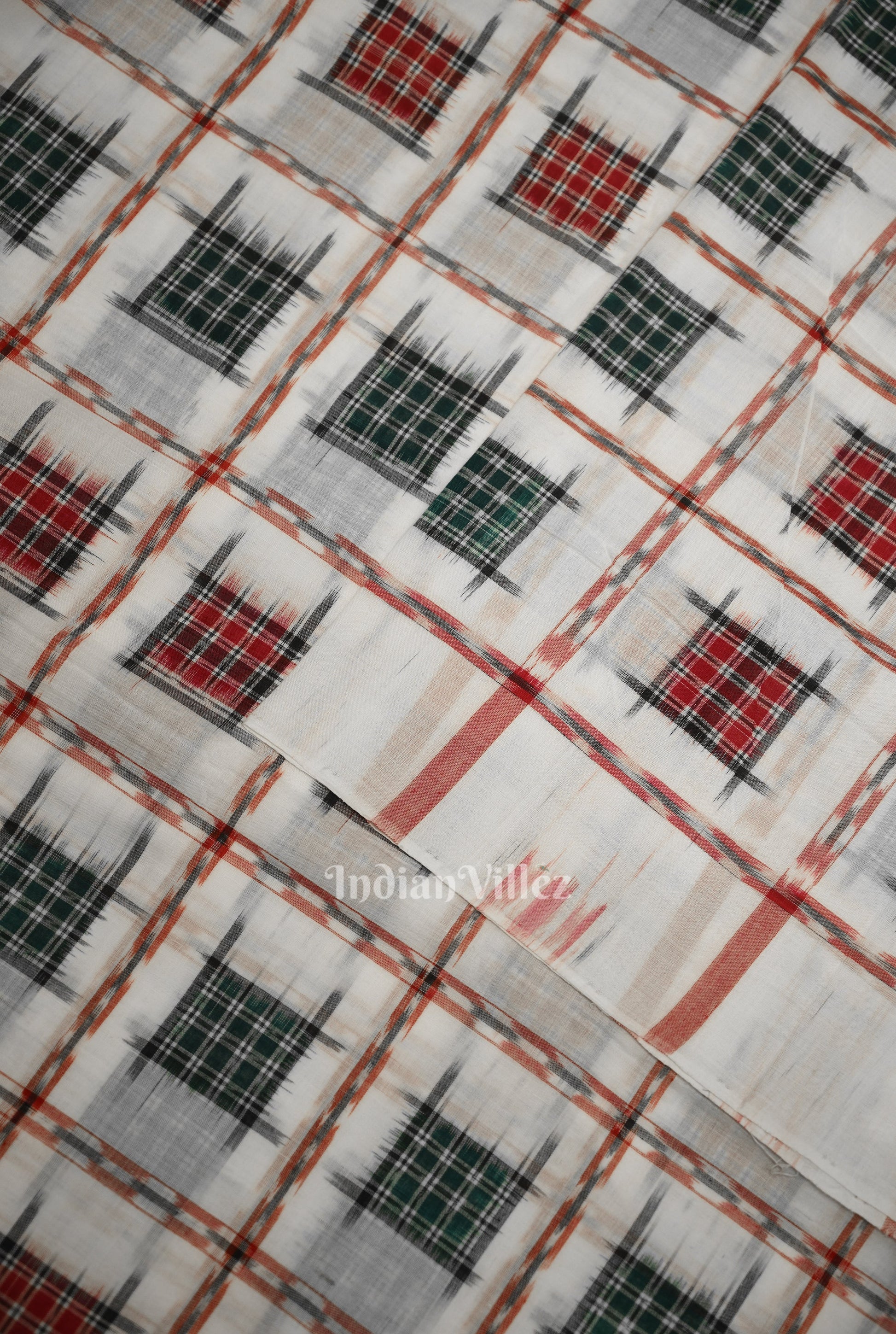 White with Multi Color Ashwini Odisha Ikat Sambalpuri Cotton Fabric