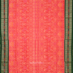 Peach Pink with Green Sambalpuri Cotton saree