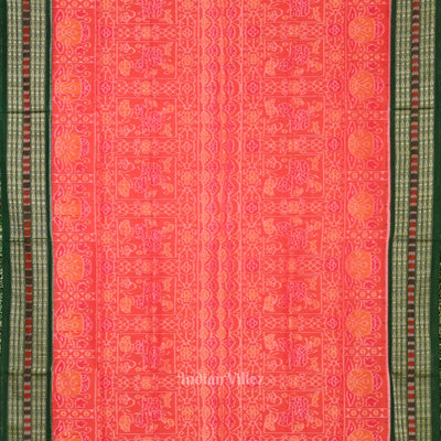 Peach Pink with Green Sambalpuri Cotton saree